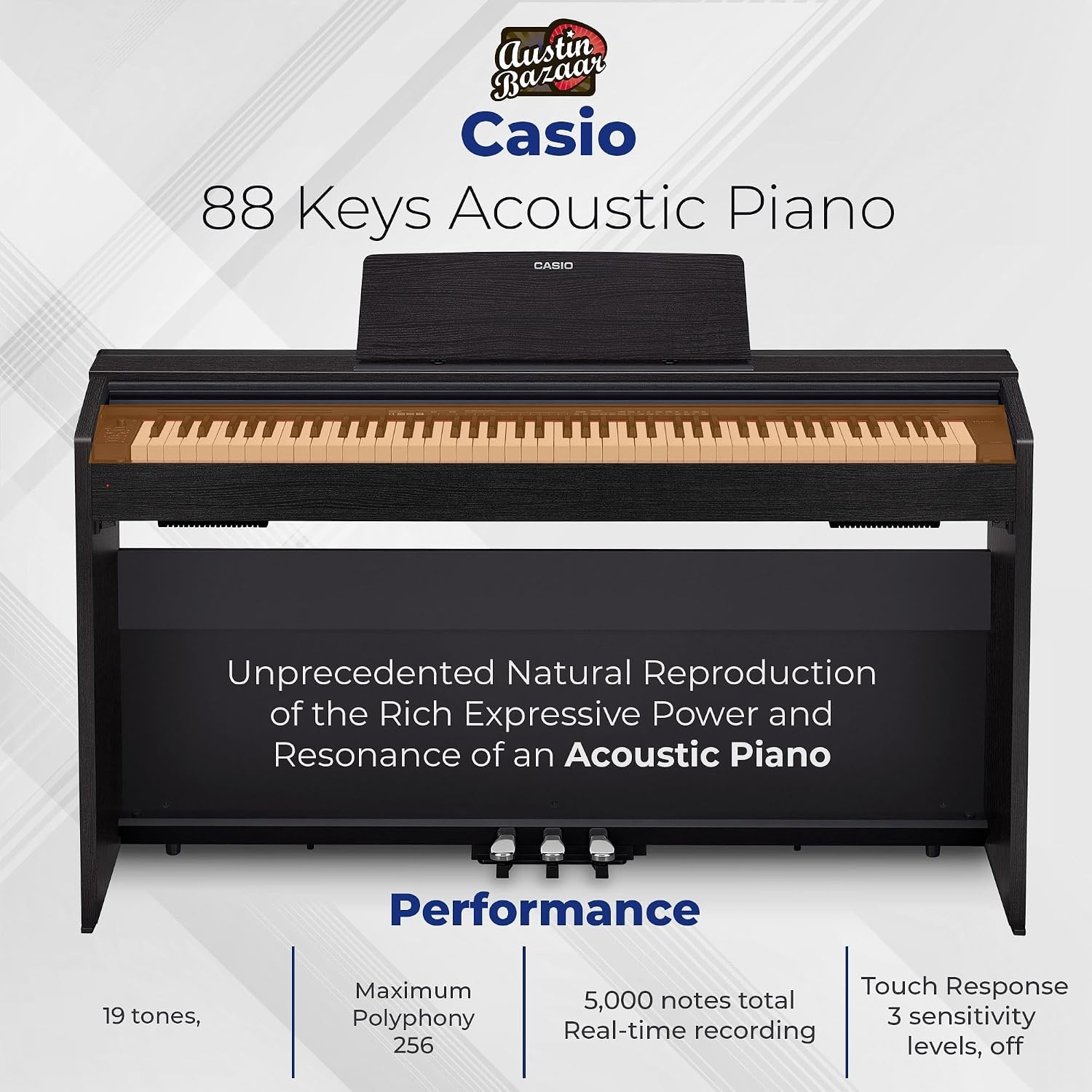 image:imageCasio Privia PX870 88Key Weighted Console Digital Piano TriSensor II Scaled Hammer Action Keys Elegant Design Powerful 40W 4Speaker Sound Concert Play USBMIDIBlack