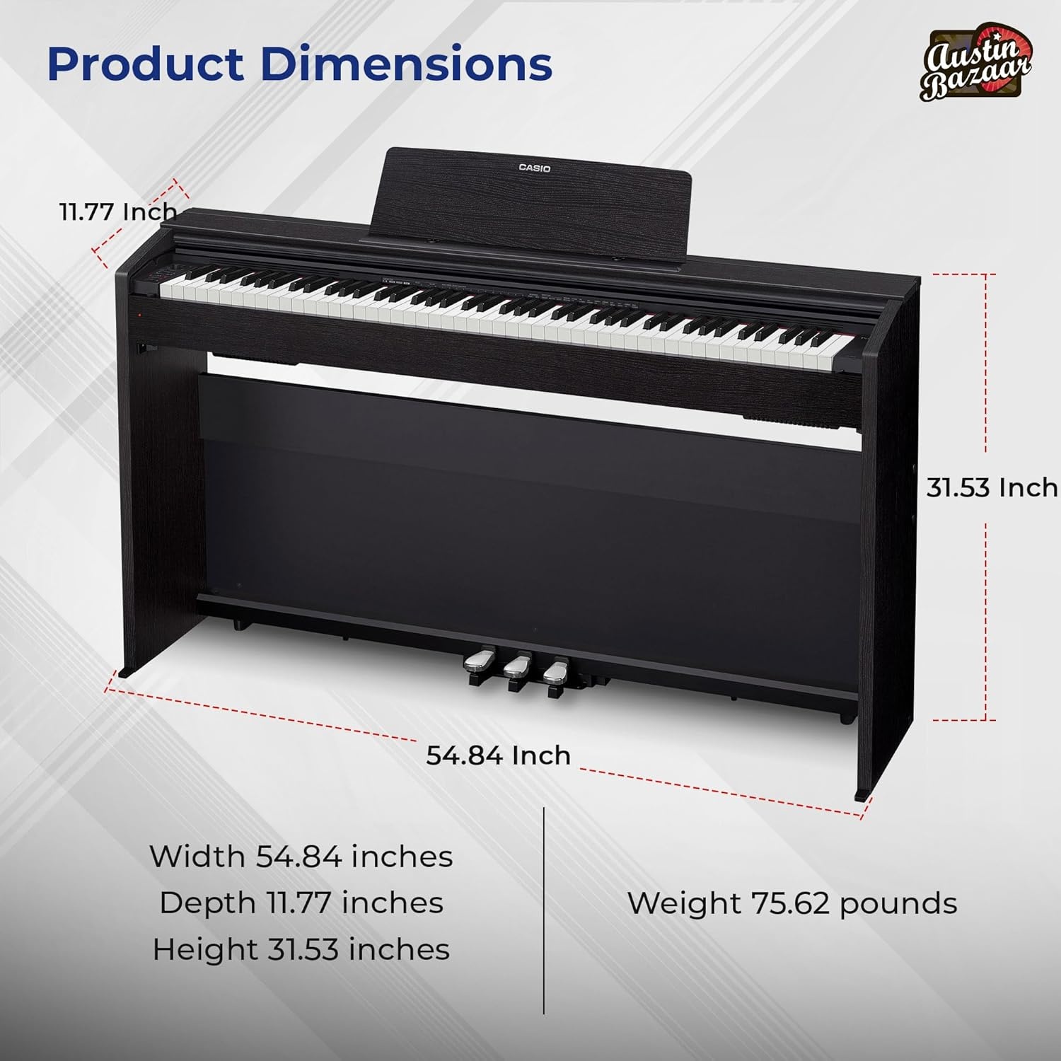 image:imageCasio Privia PX870 88Key Weighted Console Digital Piano TriSensor II Scaled Hammer Action Keys Elegant Design Powerful 40W 4Speaker Sound Concert Play USBMIDIBlack