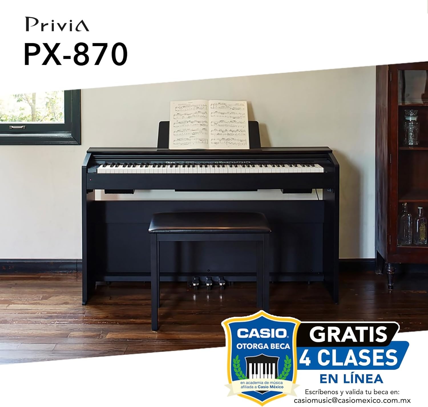 image:imageCasio Privia PX870 88Key Weighted Console Digital Piano TriSensor II Scaled Hammer Action Keys Elegant Design Powerful 40W 4Speaker Sound Concert Play USBMIDIBlack