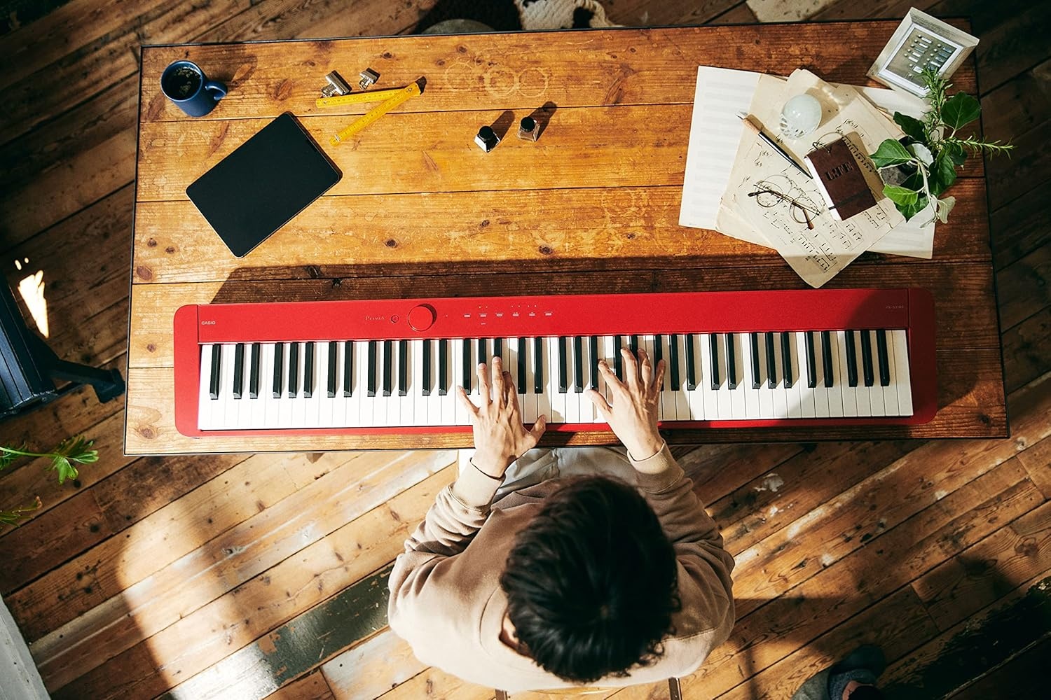 image:imageCasio Privia PXS1100 88Key TouchResponsive Weighted Digital Piano UltraPortable Superior Sound German Grand Tone Bluetooth Casio Music Space App Gloss Black FinishRed