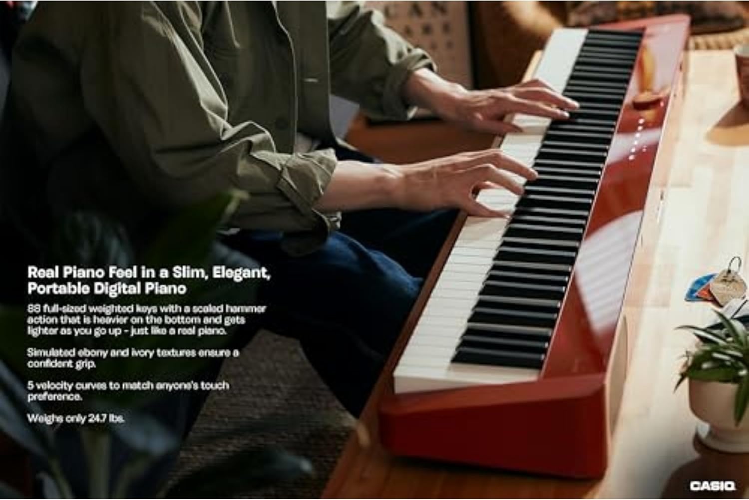 image:imageCasio Privia PXS1100 88Key TouchResponsive Weighted Digital Piano UltraPortable Superior Sound German Grand Tone Bluetooth Casio Music Space App Gloss Black FinishRed