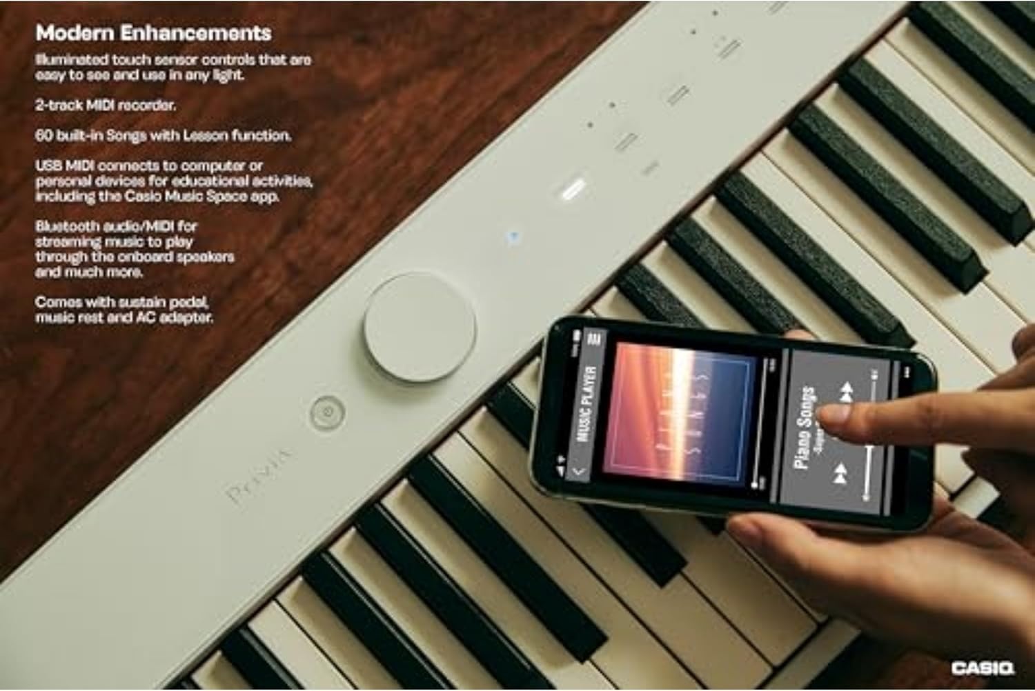 image:imageCasio Privia PXS1100 88Key TouchResponsive Weighted Digital Piano UltraPortable Superior Sound German Grand Tone Bluetooth Casio Music Space App Gloss Black FinishWhite