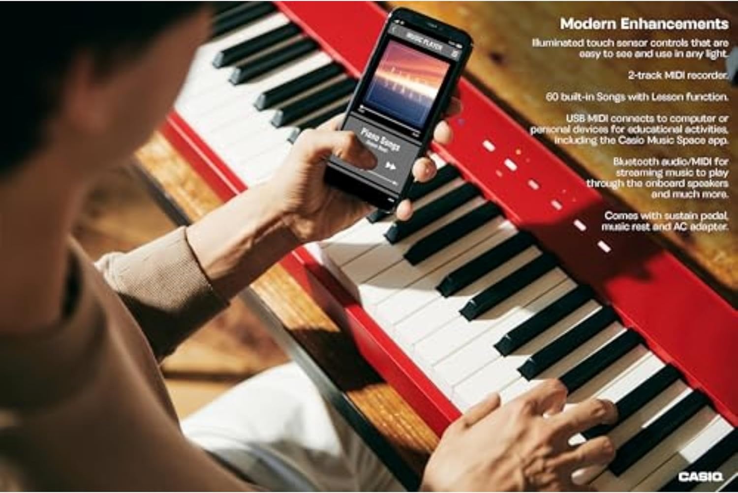 image:imageCasio Privia PXS1100 88Key TouchResponsive Weighted Digital Piano UltraPortable Superior Sound German Grand Tone Bluetooth Casio Music Space App Gloss Black FinishRed