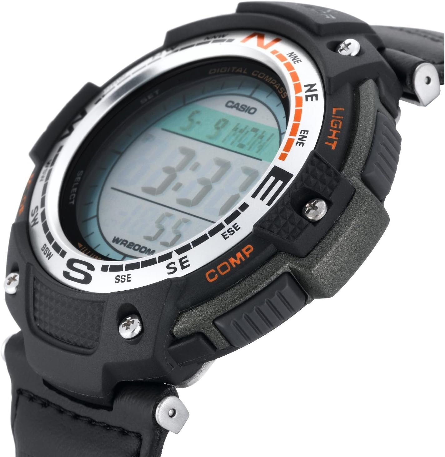 image:imageCasio SGW100 Series Digital Watch amp Compass 200M WR 100 SEC Stopwatch Twin Sensor for Direction amp Temperature Low Temp Resistant World Time Auto Calendar Multi AlarmGreenFabric Strap