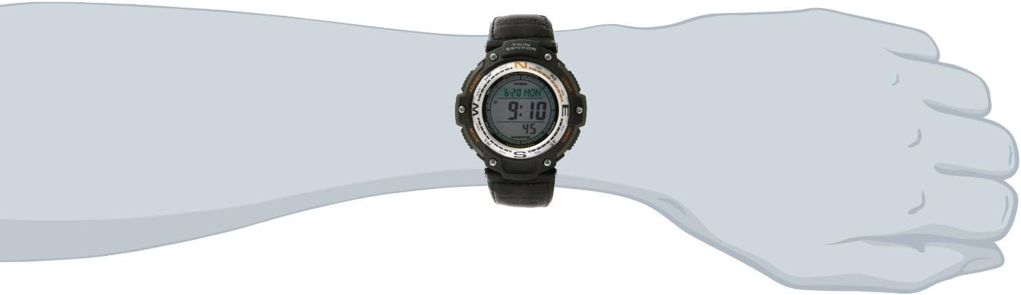 image:imageCasio SGW100 Series Digital Watch amp Compass 200M WR 100 SEC Stopwatch Twin Sensor for Direction amp Temperature Low Temp Resistant World Time Auto Calendar Multi AlarmGreenFabric Strap