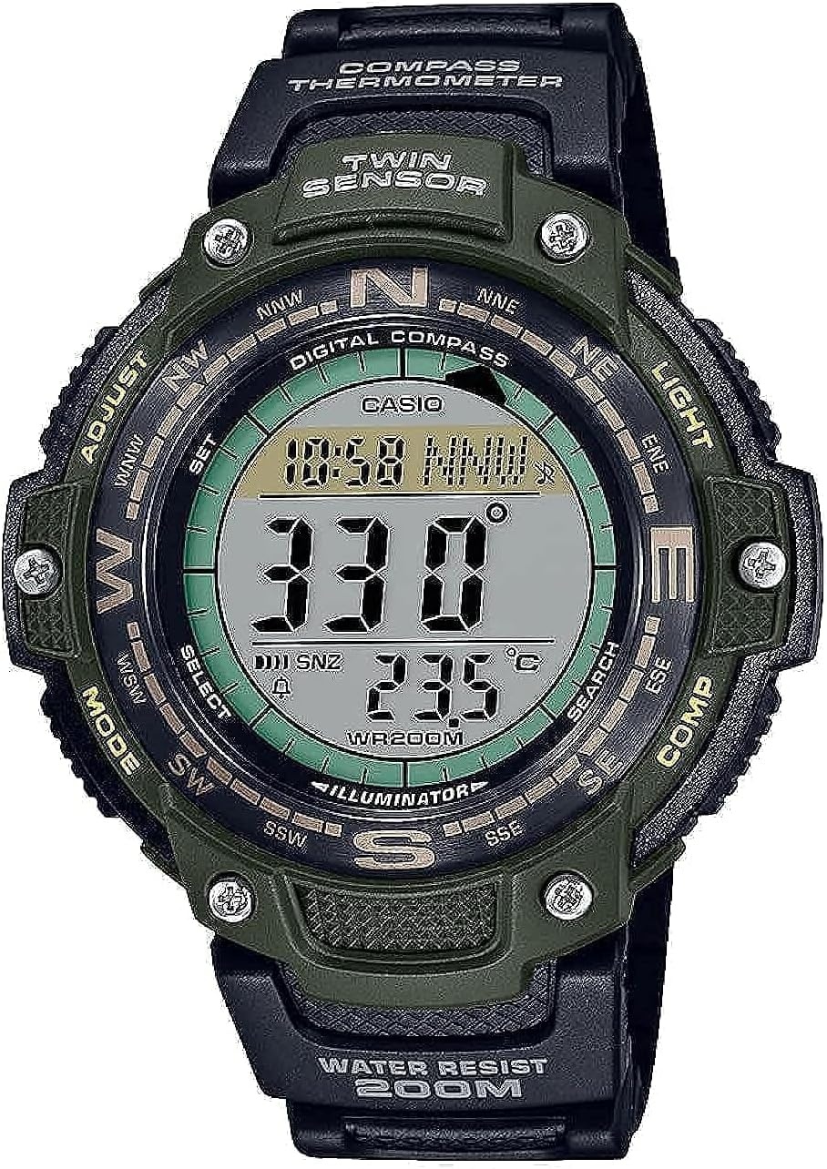 image:imageCasio SGW100 Series Digital Watch amp Compass 200M WR 100 SEC Stopwatch Twin Sensor for Direction amp Temperature Low Temp Resistant World Time Auto Calendar Multi AlarmBlack