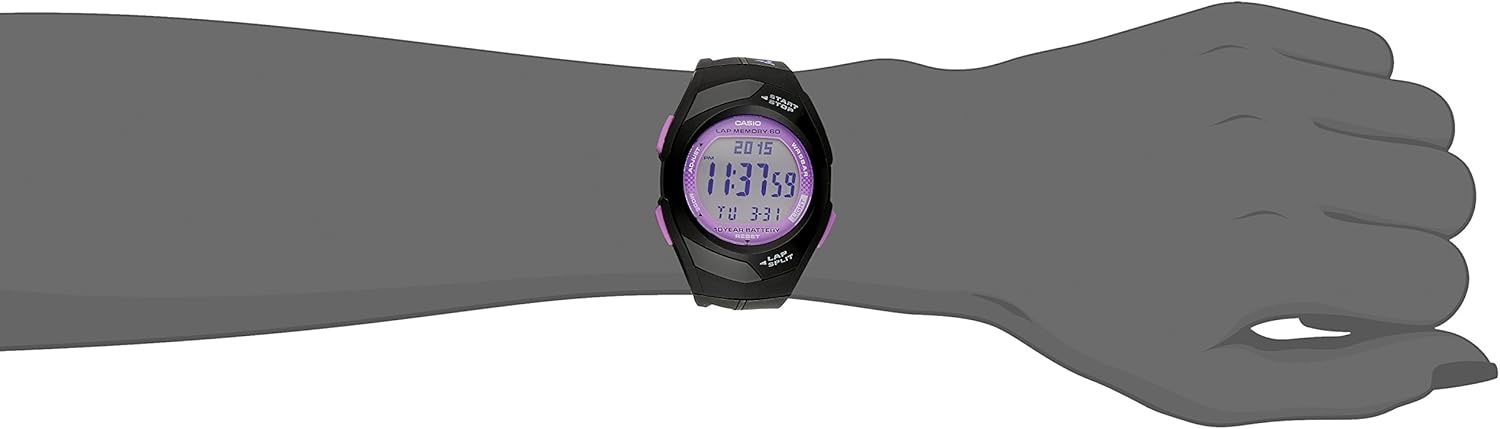 image:imageCasio STR300 Series Classic Dive Style 50M WR 1100 SEC Stop Watch with 60 Lap Memory Countdown Timer Multi Alarm Dual Time LED Light Auto Calendar 10 Year BatteryBlackPurple