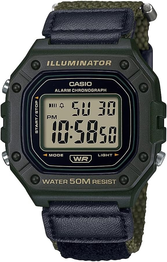 image:imageCasio W218H Series Mens Digital Watch 50M WR 1100 Second Stopwatch 100 SEC Chronograph LED Backlight Countdown Timer Daily Alarm Hourly Time Signal 7 Year BatteryBlackGreen