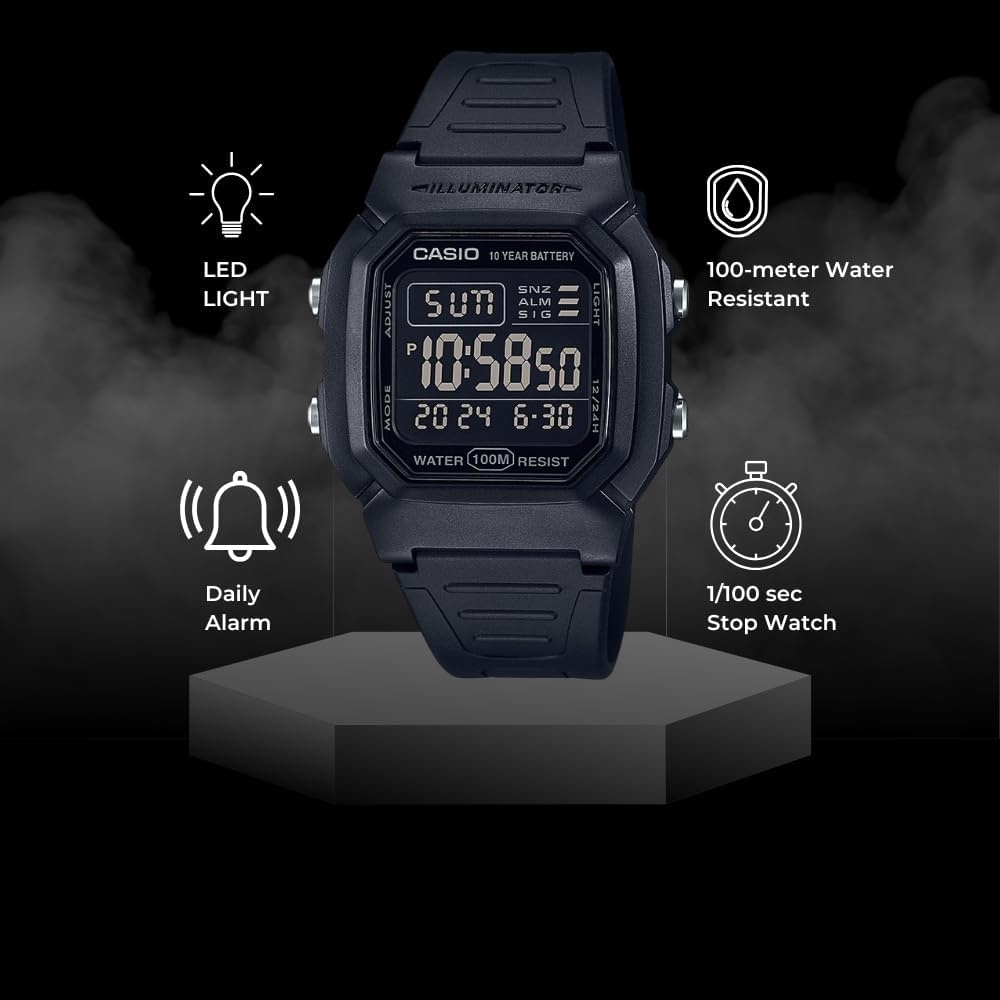 image:imageCasio W800HG Series Mens Digital Watch 100 Meter Water Resistance Multi Function Alarm 100 SEC Stopwatch Auto Calendar Countdown Timer LED Light Dual Time 10 Year BatteryBlack