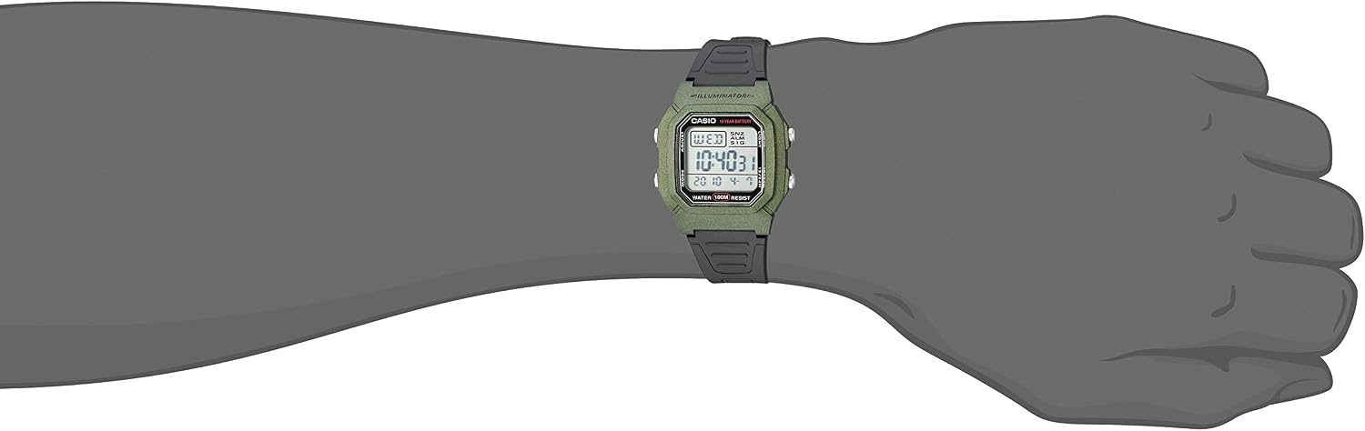image:imageCasio W800HG Series Mens Digital Watch 100 Meter Water Resistance Multi Function Alarm 100 SEC Stopwatch Auto Calendar Countdown Timer LED Light Dual Time 10 Year BatteryGreenBlack