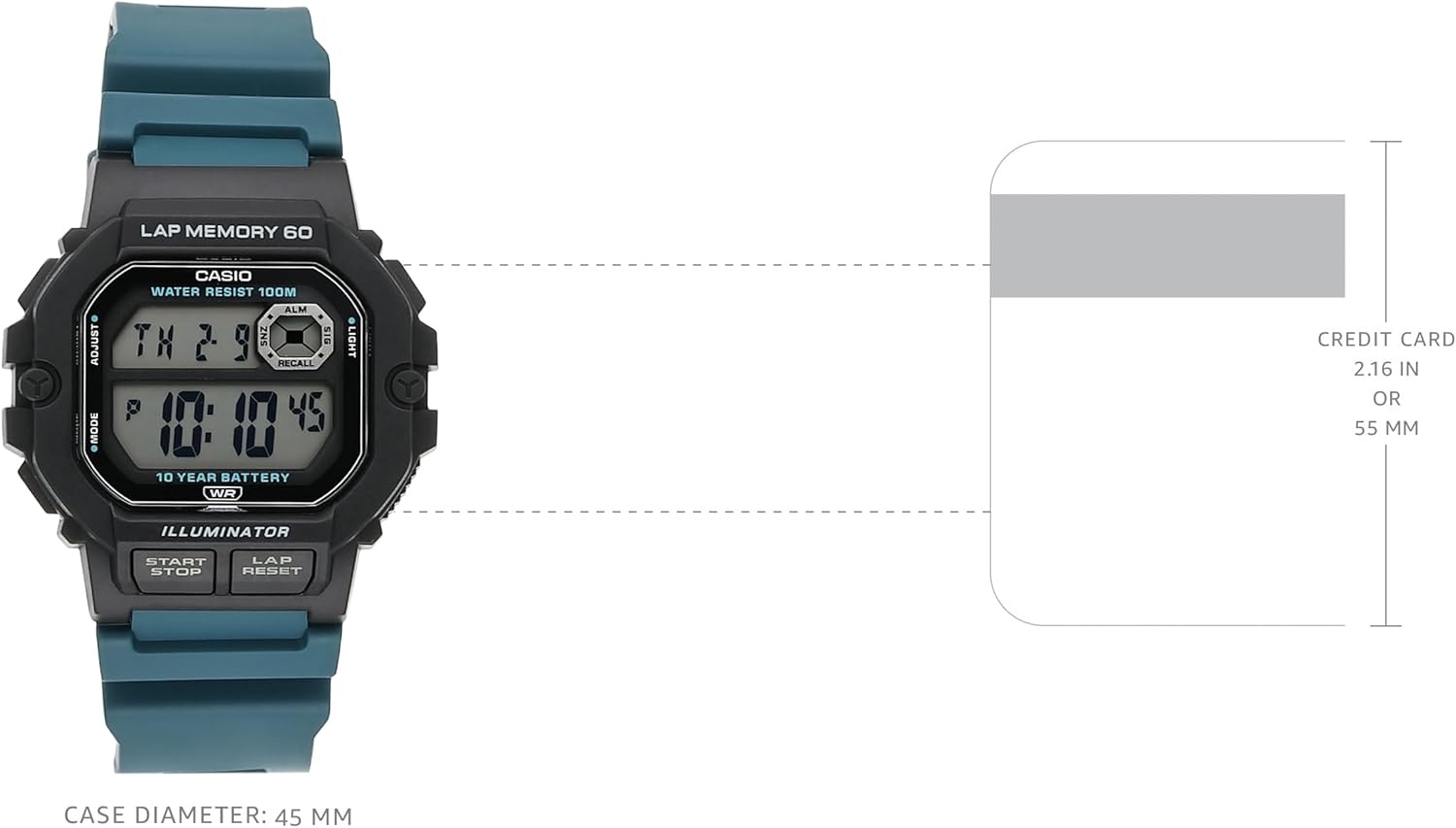 image:imageCasio WS1300H Series Digital Watch 100 Meter Water Resistance LED Backlight 1100 SEC Stopwatch Tide Graph Coundtown Timer LED Light Multi Function Alarms 10 Year BatteryGreen