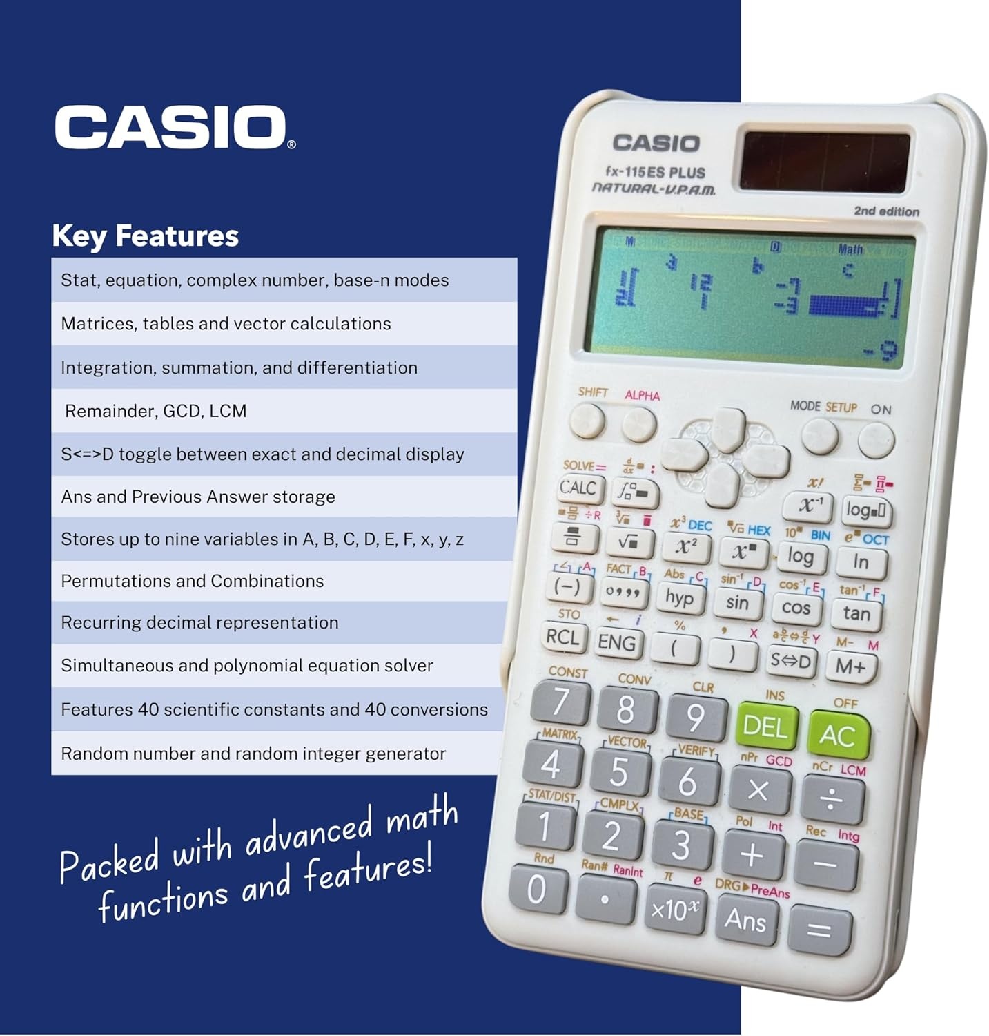 image:imageCasio fx115ES Plus 2nd Edition Advanced Scientific Calculator 280 Functions Natural Textbook Display Ideal for Math Science Engineering amp StatisticsCalculator