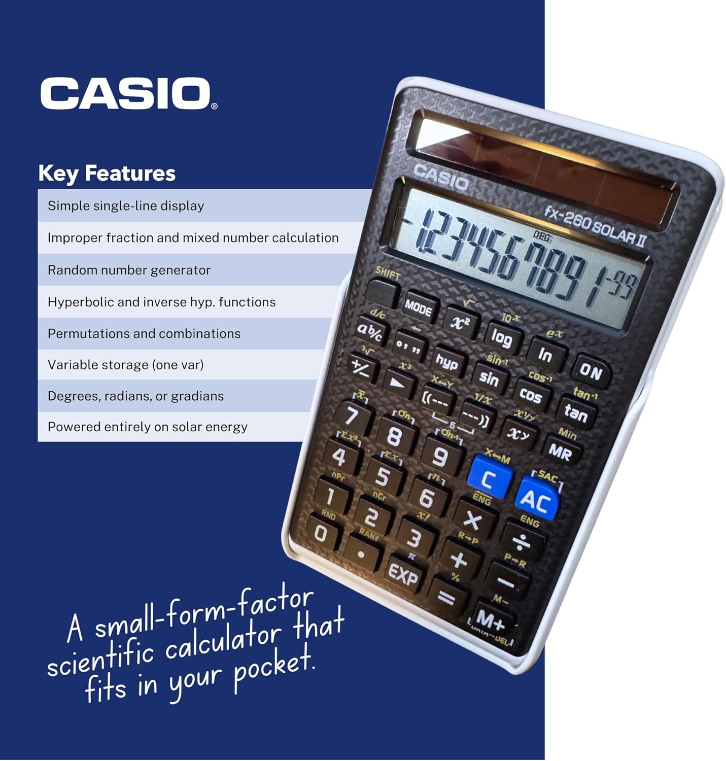 image:imageCasio fx260 Solar II Scientific Calculator 10Digit Display Fraction amp Trig Functions Ideal for Middle School High School Math Algebra Trigonometry Solar PoweredBlack