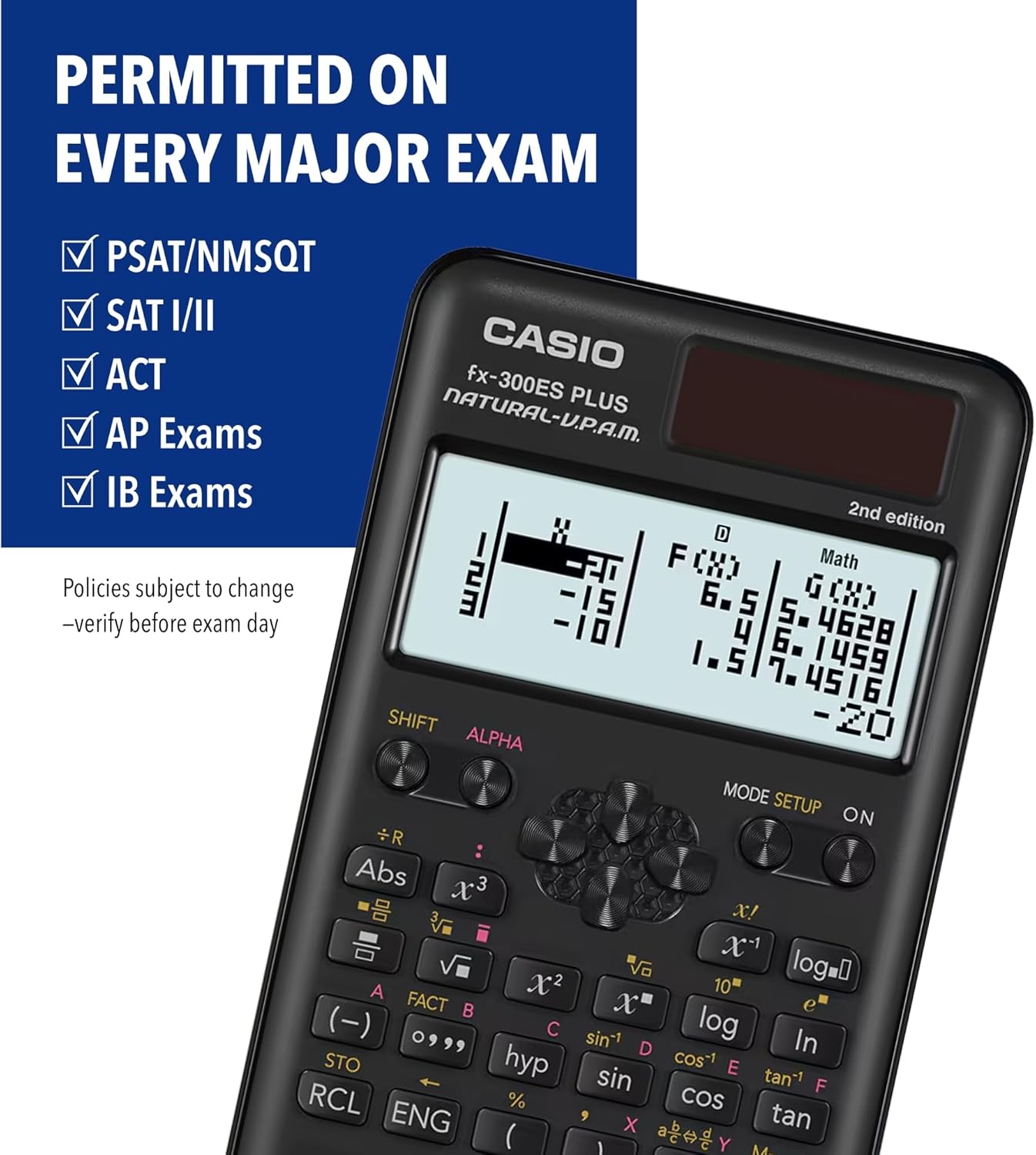 image:imageCasio fx300ES Plus 2nd Edition Standard Scientific Calculator 262 Functions Natural Textbook Display Ideal for Middle High School Math Statistics amp Algebra BlackBlack