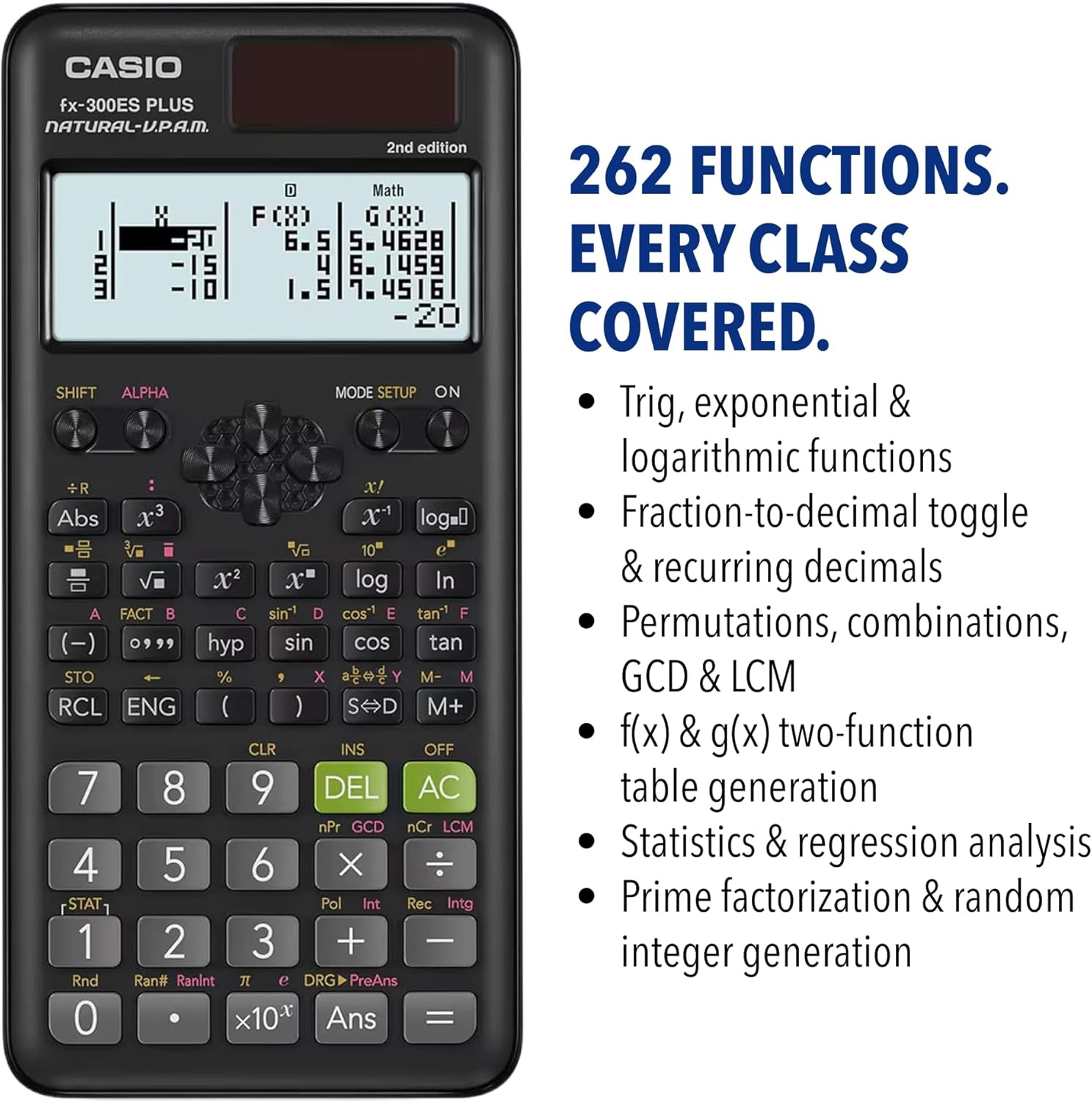 image:imageCasio fx300ES Plus 2nd Edition Standard Scientific Calculator 262 Functions Natural Textbook Display Ideal for Middle High School Math Statistics amp Algebra BlackBlack