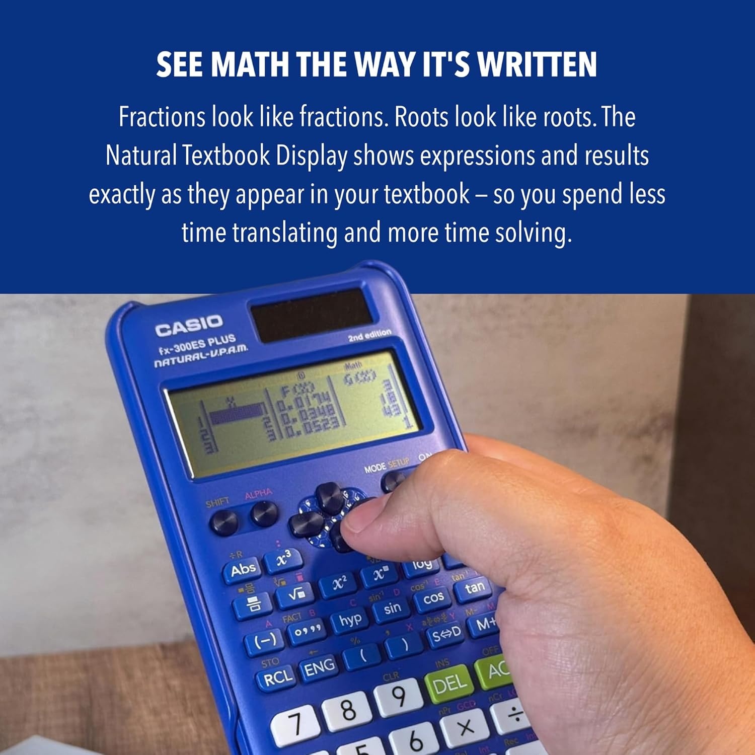 image:imageCasio fx300ES Plus 2nd Edition Standard Scientific Calculator 262 Functions Natural Textbook Display Ideal for Middle High School Math Statistics amp Algebra BlackBlue