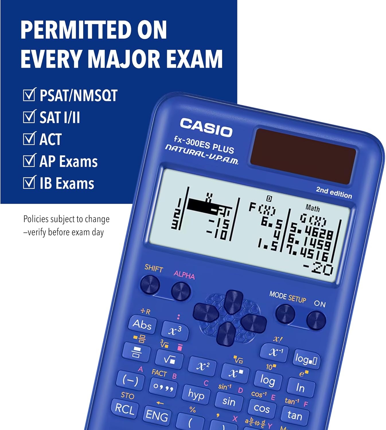 image:imageCasio fx300ES Plus 2nd Edition Standard Scientific Calculator 262 Functions Natural Textbook Display Ideal for Middle High School Math Statistics amp Algebra BlackBlue