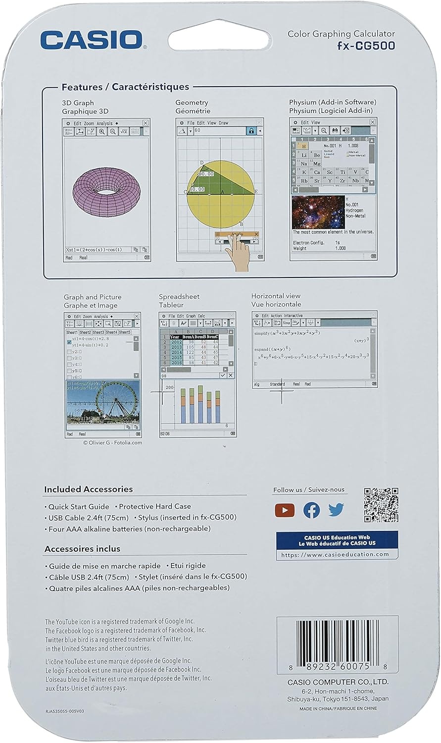 image:imageCasio fxCG500 Graphing Calculator Touchscreen with Stylus CAS Functionality DragandDrop Ideal for Advanced Math Calculus amp Engineering