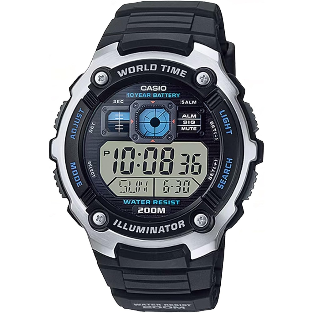 image:imageCasio AE2000W1AVCF Mens AE2000W1AV SilverTone and Black MultiFunctional Digital Sport Watch