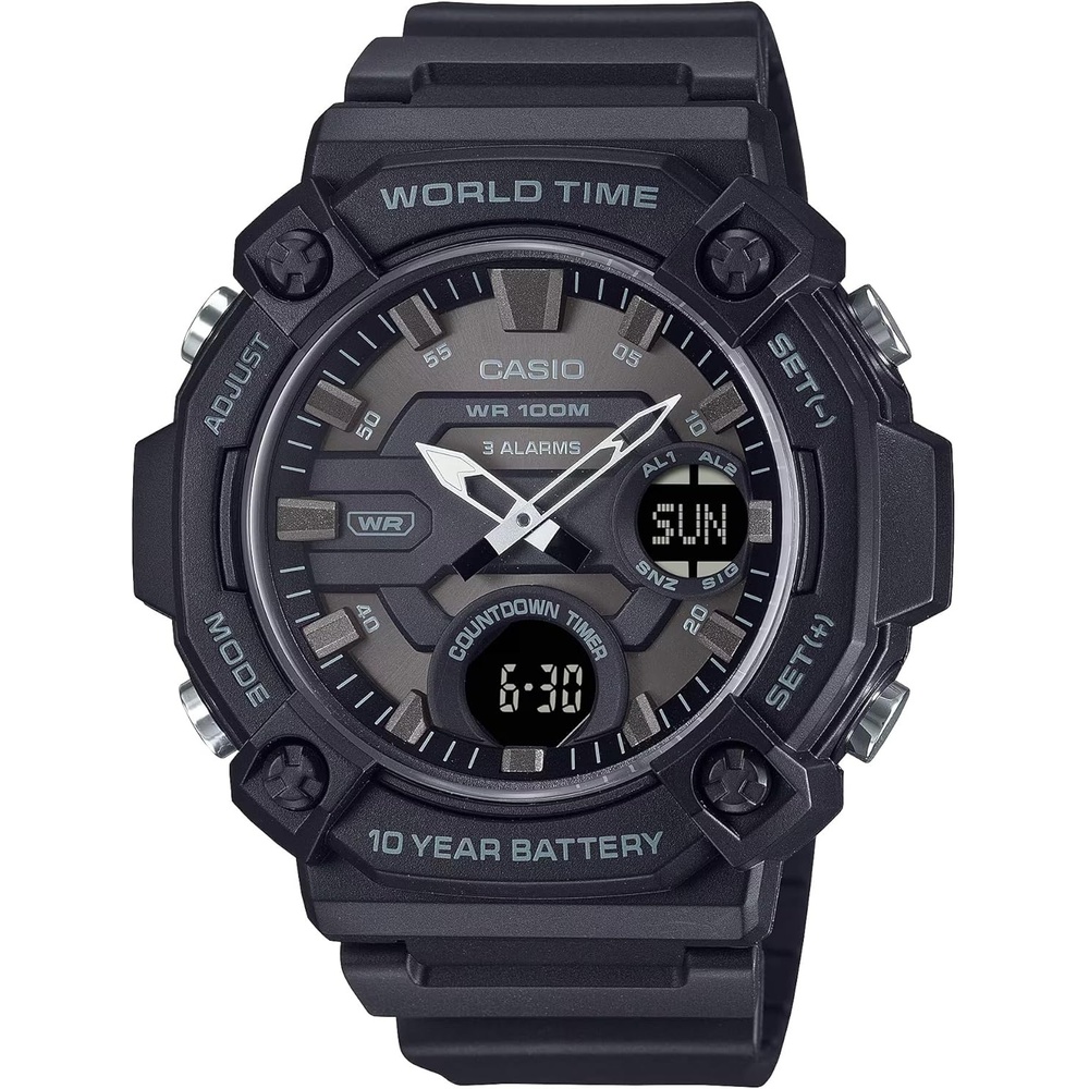 image:imageCasio AEQ120W Series  10Year Battery  World Time  Daily Alarm  Countdown Timer  AnalogDigital WatchBlack