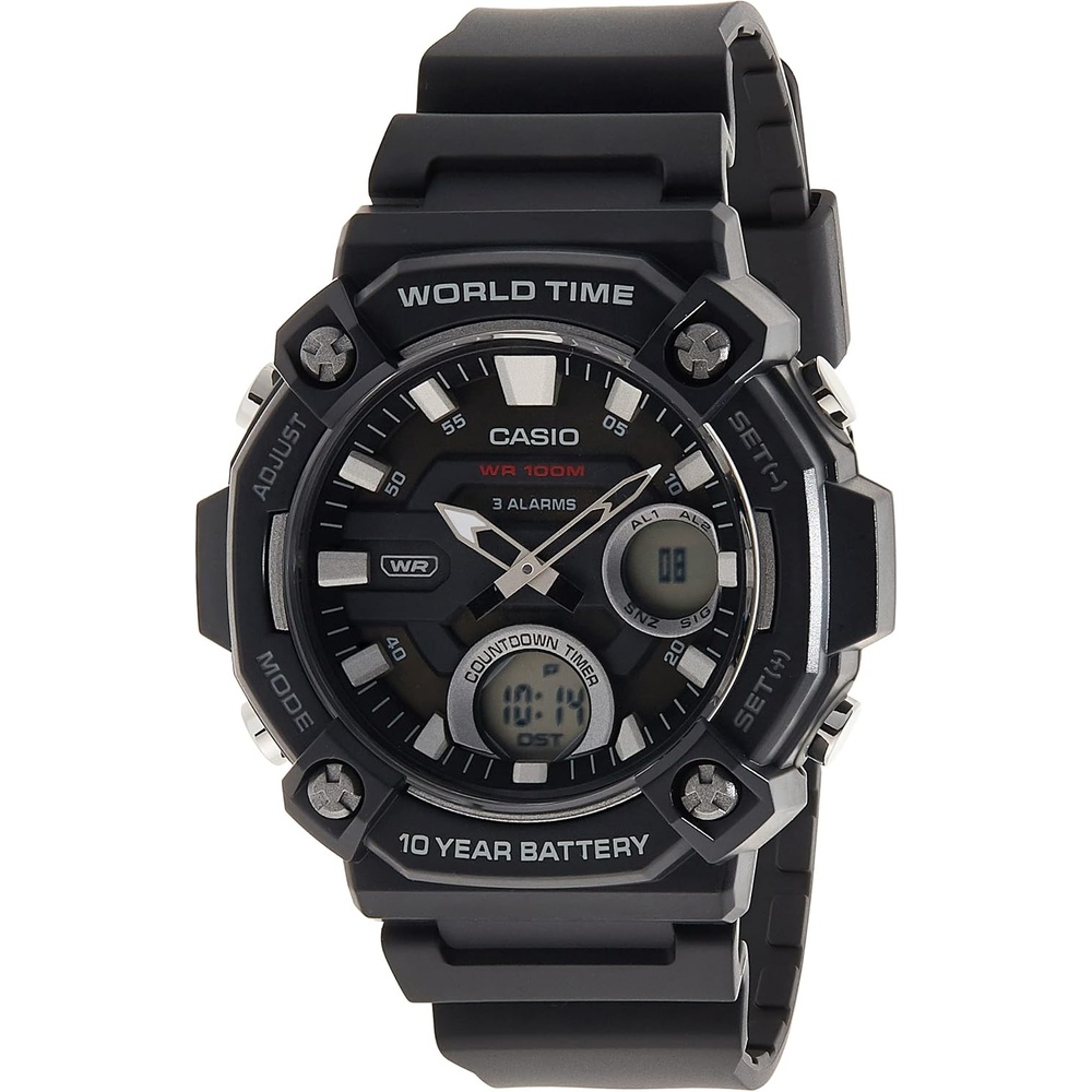 image:imageCasio AEQ120W Series Mens AnalogDigital Watch 100M Water Resistance Multi Alarms 100 SEC Stopwatch Countdown Timer World Map for World Time LED Light LC Display 10 Yr BattBlack