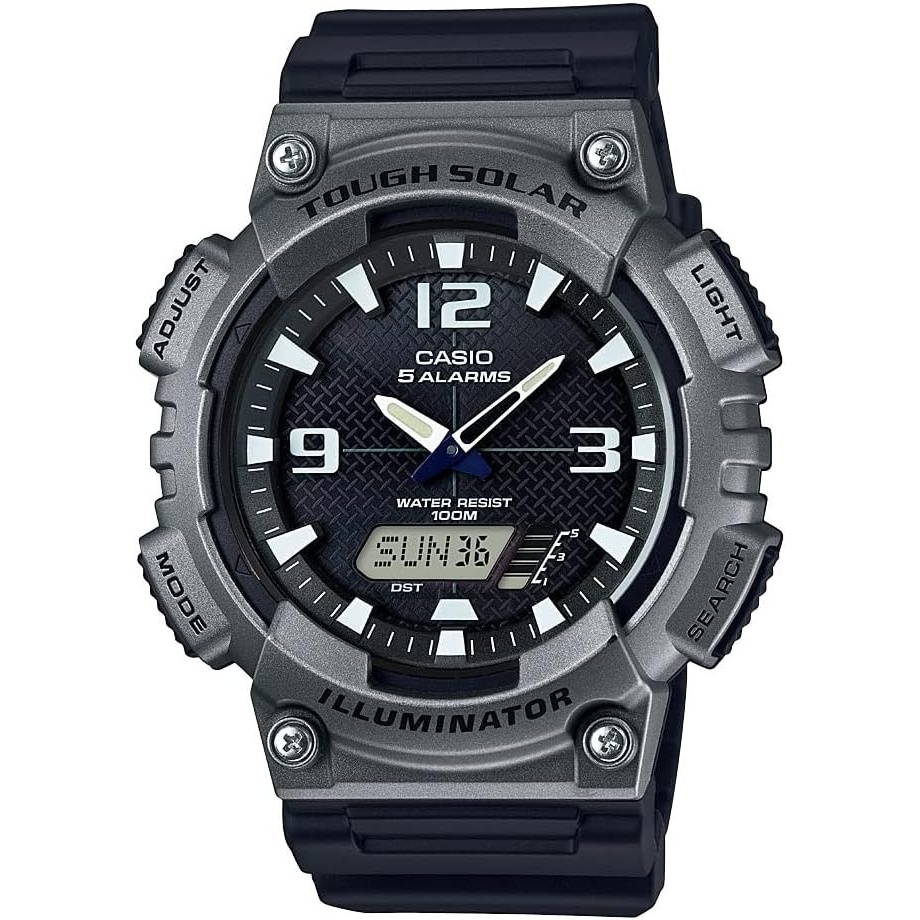 image:imageCasio AQS800W Series Analog Digital Watch 100M WR Solar Powered 1100 SEC Stop Watch 6Language Day of The Week Indicator Countdown Timer LED Light Multi AlarmBlue