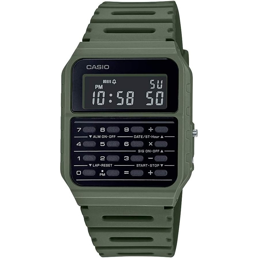 image:imageCasio CA53W Vintage Series Data Bank 1100 SEC Stopwatch Water Resistant 8 Digit Calculator Dual Time Resin Band Resin Case Auto Calendar Daily Alarm 5 Year BatteryGreen