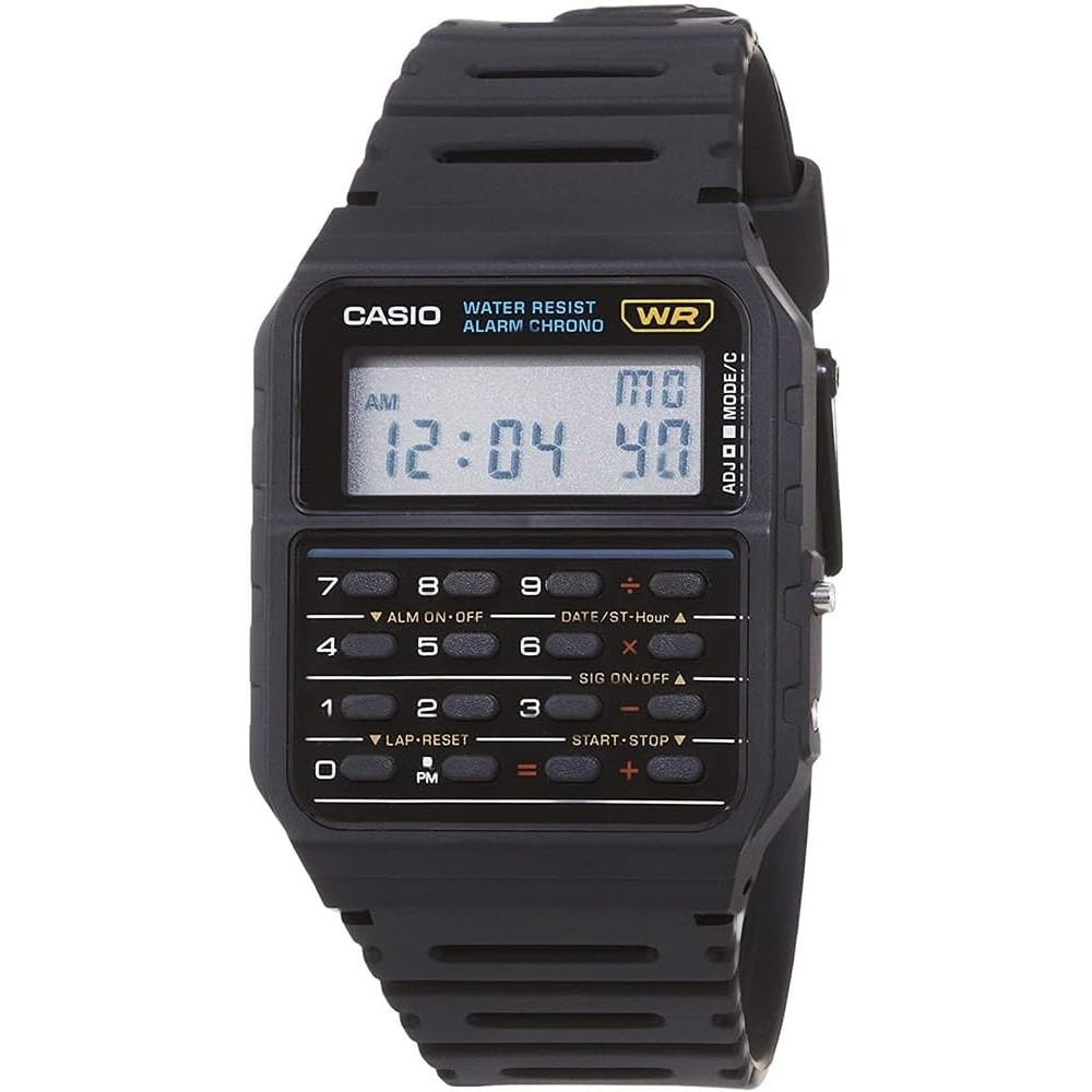 image:imageCasio CA53W Vintage Series Data Bank 1100 SEC Stopwatch Water Resistant 8 Digit Calculator Dual Time Resin Band Resin Case Auto Calendar Daily Alarm 5 Year BatteryBlack