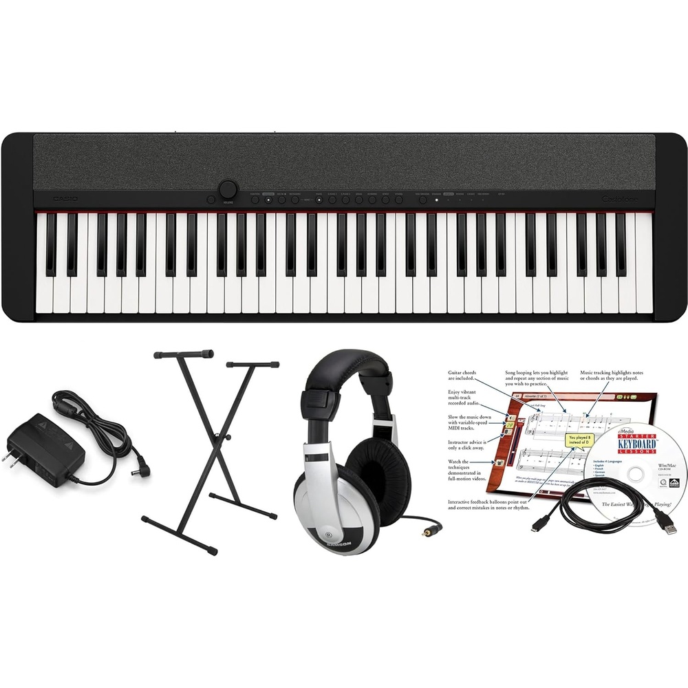 image:imageCasio Casiotone CTS1 61Key TouchSensitive Retro Keyboard Sleek Portable Design for Beginners to Pros Stereo Grand Piano 60 AiX Tones USBMIDI Connectivity RedBlack