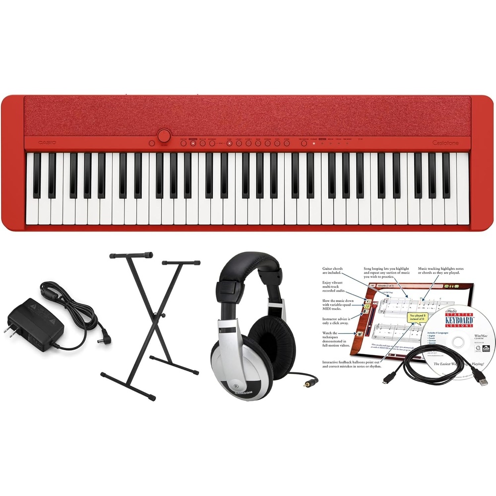 image:imageCasio Casiotone CTS1 61Key TouchSensitive Retro Keyboard Sleek Portable Design for Beginners to Pros Stereo Grand Piano 60 AiX Tones USBMIDI Connectivity RedRed