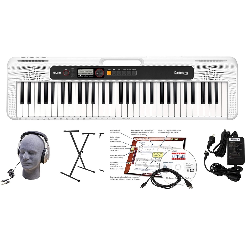 image:imageCasio Casiotone CTS200RD 61Key Portable Keyboard for Beginners 400 Tones 77 Rhythms LCD Display Dance Music Mode USBMIDI Stereo Speakers Includes Power Supply amp Music Rest RedWhite