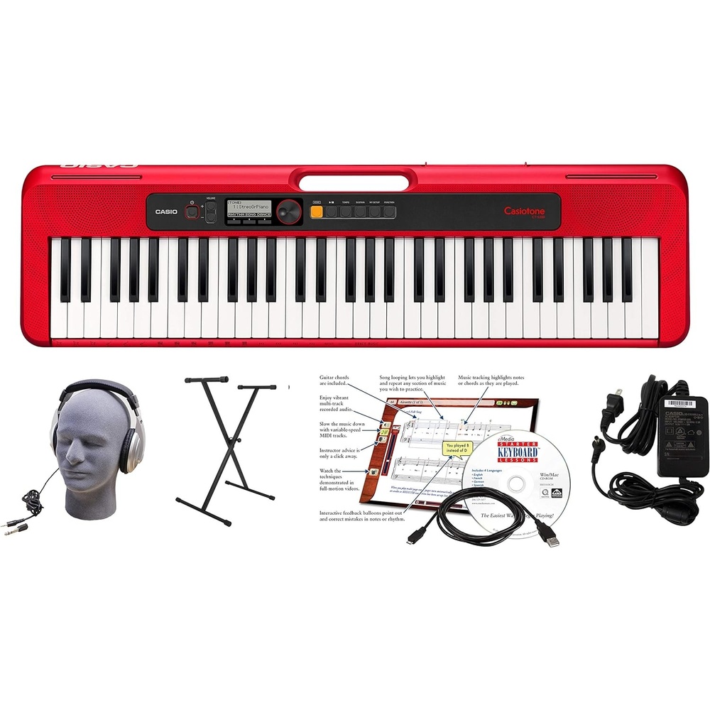 image:imageCasio Casiotone CTS200RD 61Key Portable Keyboard for Beginners 400 Tones 77 Rhythms LCD Display Dance Music Mode USBMIDI Stereo Speakers Includes Power Supply amp Music Rest RedRed