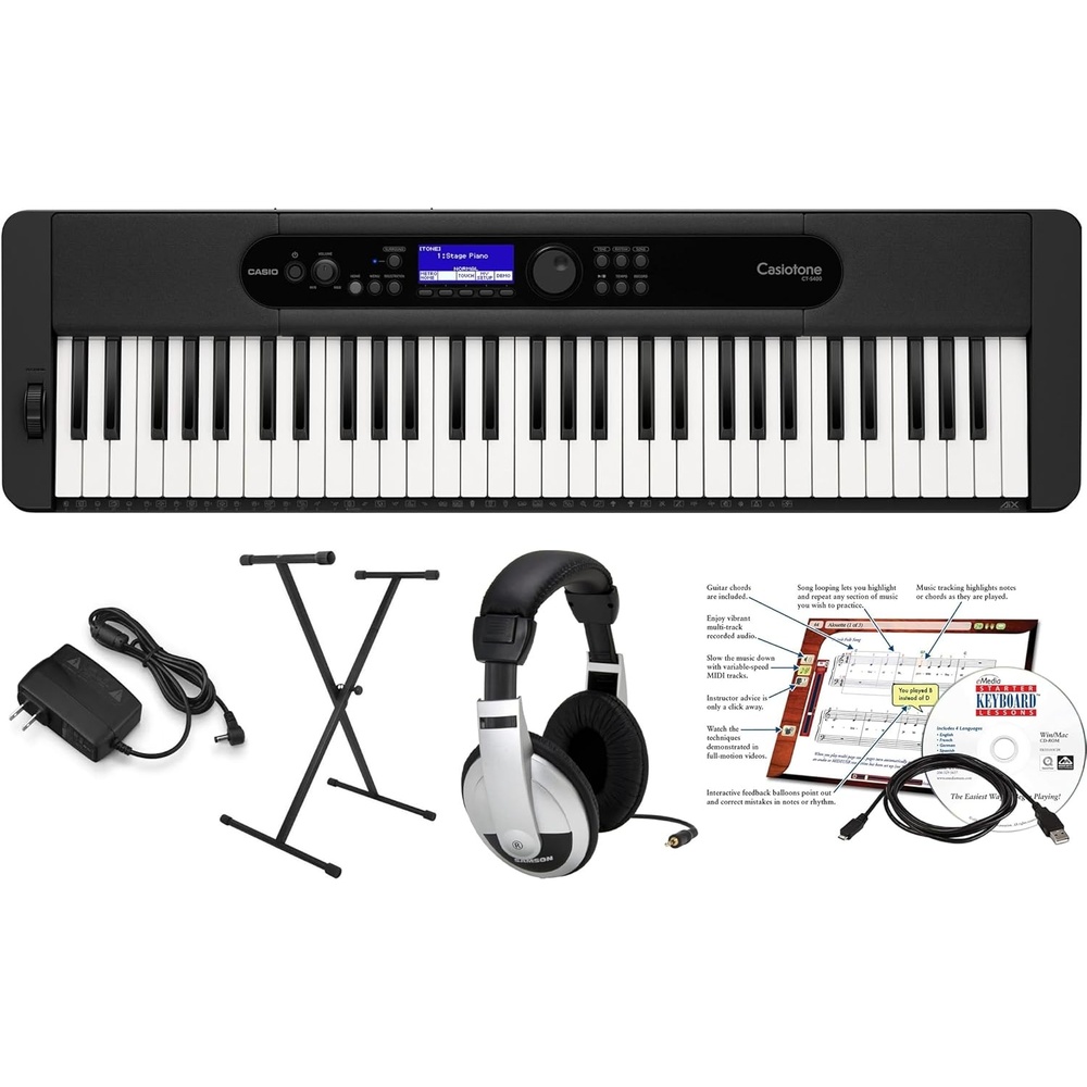 image:imageCasio Casiotone CTS400 61Key TouchResponsive Portable Keyboard AiX Sound 600 Tones 200 Rhythms Pitch Bend USBMIDI Surround Speakers Chordana App Compatible Lightweight amp TravelReadyEducational Pack