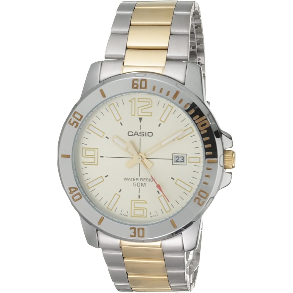 image:imageCasio Classic TwoTone Stainless Steel Band Date Indicator Watch Model MTPVD01SG9BV