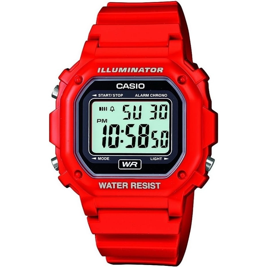 image:imageCasio F108WH Series Mens Digital Watch Illuminator Water Resistant LED Light Daily Alarm 1100 SEC Stopwatch 3 Hands HR Min SEC DateDay Display Daily Alarm 7 Year BatteryRed