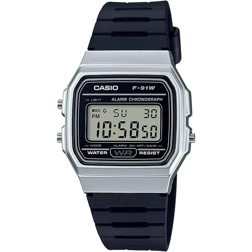 image:imageCasio F91W Series Digital Watch Water Resistant LED Light 1100 SEC Stopwatch Regular Time Keeping HR Min SEC PM Date Day Daily Alarm Lightweight 7 Year BatteryWhite