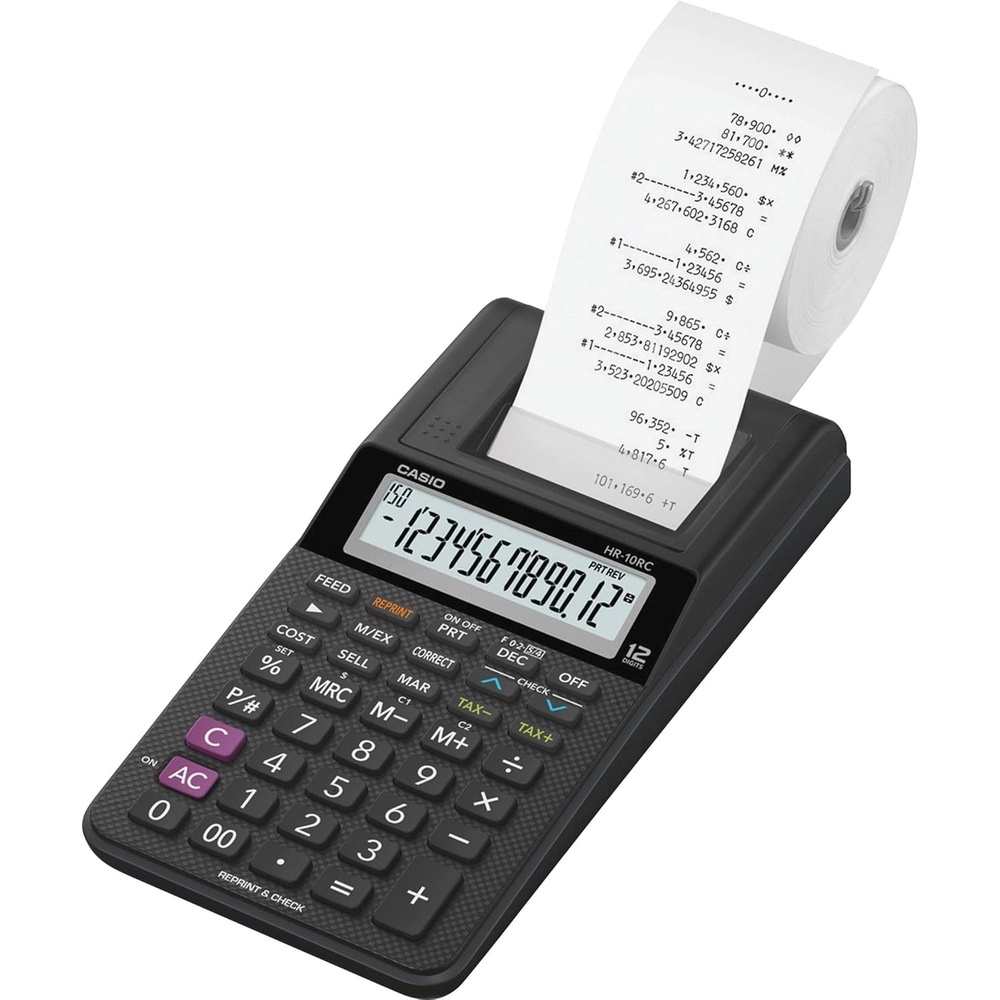 image:imageCasio HR10RC Mini Desktop Printing Calculator Portable 12Digit Display OneColor Printer Tax amp Currency Ideal for Taxes Bookkeeping amp Accounting Tasks BlackPrinting Calculator