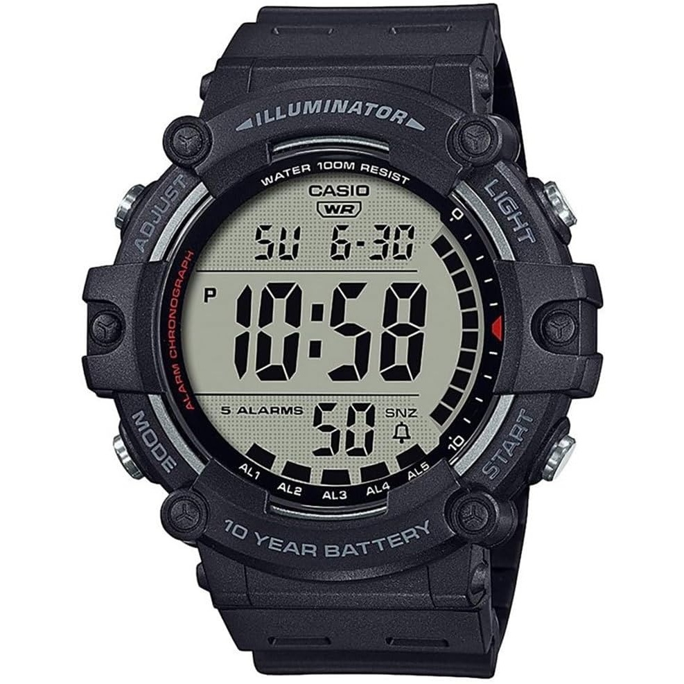image:imageCasio Illuminator AE1500WH Series 10Year Battery LED Backlight 5Alarms 1100 Sec Stopwatch Mens Digital WatchBlack