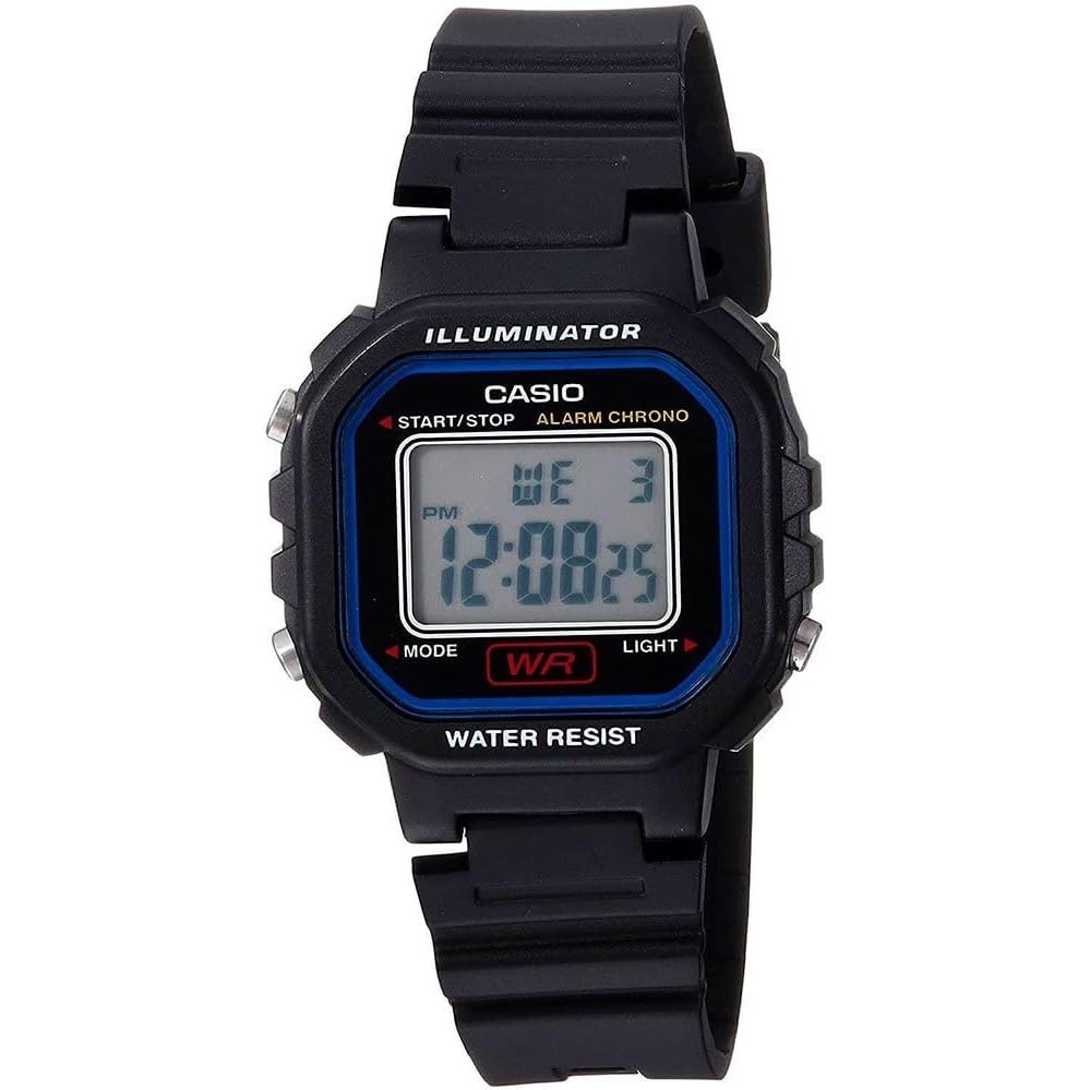 image:imageCasio LA20WH Series  Womens Digital Watch  Water Resistant  LED Light  Auto Calendar  Date Display  1100 SEC Stopwatch  Regular Time Keeping HR Min SEC PM Date Day  5 Yr BattBlackBlack