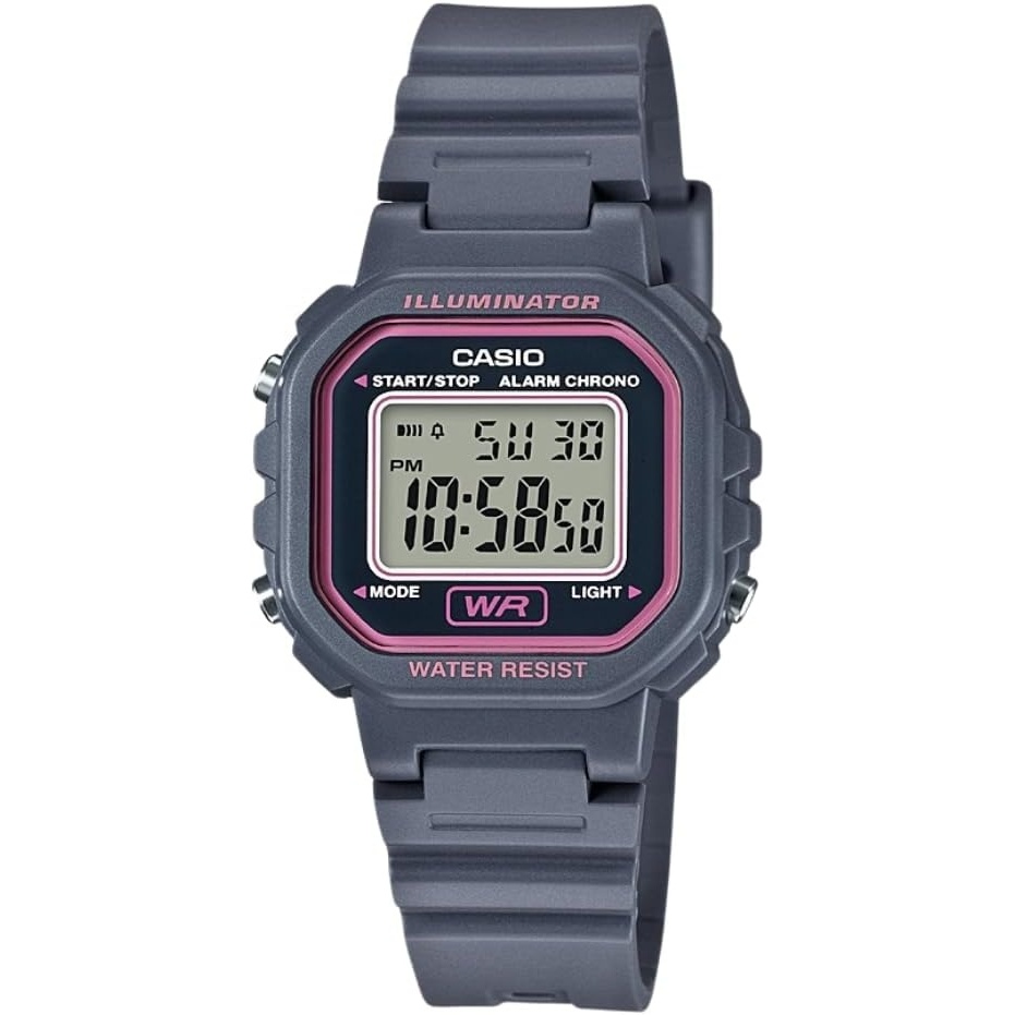 image:imageCasio LA20WH Series Womens Digital Watch Water Resistant LED Light Auto Calendar Date Display 1100 SEC Stopwatch Regular Time Keeping HR Min SEC PM Date Day 5 Yr BattGreyPink