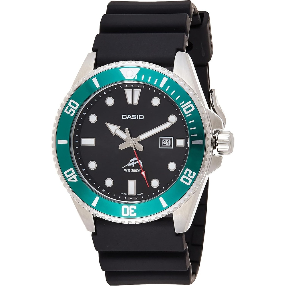 image:imageCasio MDV106 Series  Unisex Analog Watch  200M WR  Stainless Steel Case  Resin Band  2 Hand Analog HR Min SEC  Date Display  Screw Down CrownScrew Down Caseback  3 Year BatteryGreen