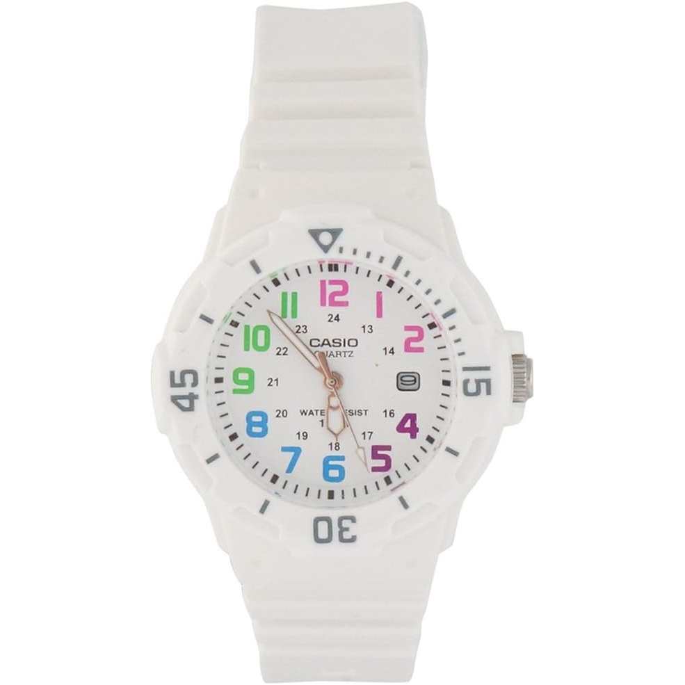 image:imageCasio MDV106 Series Unisex Analog Watch 200M WR Stainless Steel Case Resin Band 2 Hand Analog HR Min SEC Date Display Screw Down CrownScrew Down Caseback 3 Year BatteryWhite