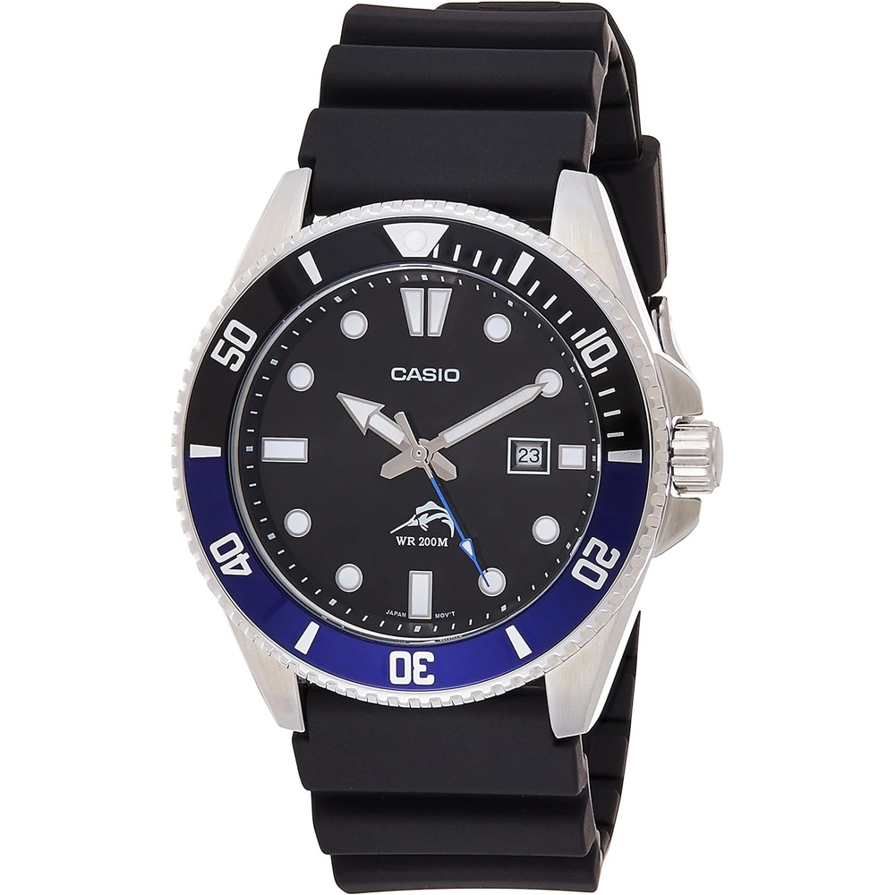 image:imageCasio MDV106 Series  Unisex Analog Watch  200M WR  Stainless Steel Case  Resin Band  2 Hand Analog HR Min SEC  Date Display  Screw Down CrownScrew Down Caseback  3 Year BatteryBlackBlue