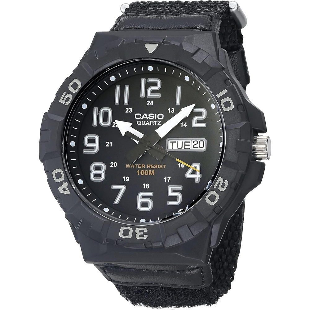 image:imageCasio MRW200H Series Mens Analog Watch Sporty Design 100 Meter Water Resistance Date Display Rotary Bezel Regular Time Keeping HR Min SEC PM Date Day 3 Year BatteryBlack