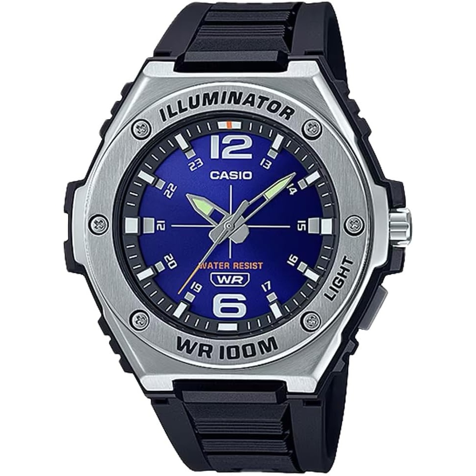 image:imageCasio MWA100H Series Mens Analog Watch 100M WR Stainless Steel Bezel LED Illuminator Backlight with Afterglow Resin Band 3 Hands HR MIN SEC 3 Year BatteryBlack