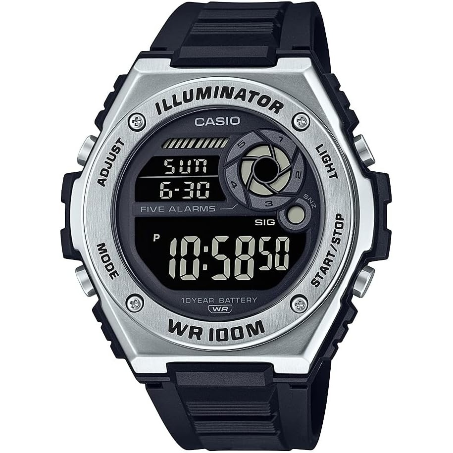image:imageCasio MWD100H Series Mens Digital Watch 1100 SEC Stopwatch Countdown Timer LED Light 100 Meter Water Resistance Multi Function Alarm Auto Calendar Dual Time 10 Yr BatteryBlackBlack