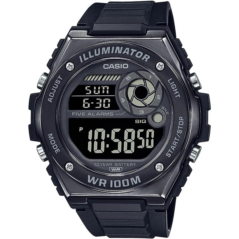 image:imageCasio MWD100H Series Mens Digital Watch 1100 SEC Stopwatch Countdown Timer LED Light 100 Meter Water Resistance Multi Function Alarm Auto Calendar Dual Time 10 Yr BatteryBackBlack
