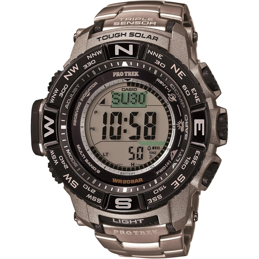 image:imageCasio PRW3500 Series Pro Trek 100M WR Compass AltBaroThermo Tough Solar Power Atomic Timekeeping 1100 SEC Stopwatch Countdown Timer World TimeSilver
