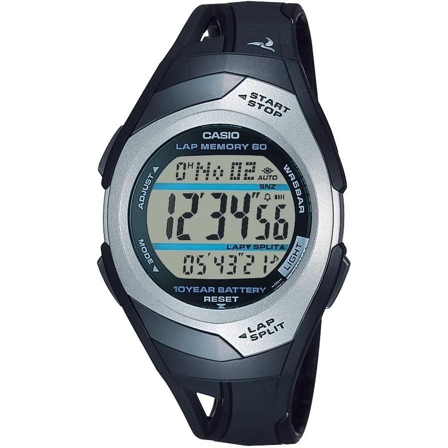 image:imageCasio STR300 Series Classic Dive Style 50M WR 1100 SEC Stop Watch with 60 Lap Memory Countdown Timer Multi Alarm Dual Time LED Light Auto Calendar 10 Year BatteryBlack