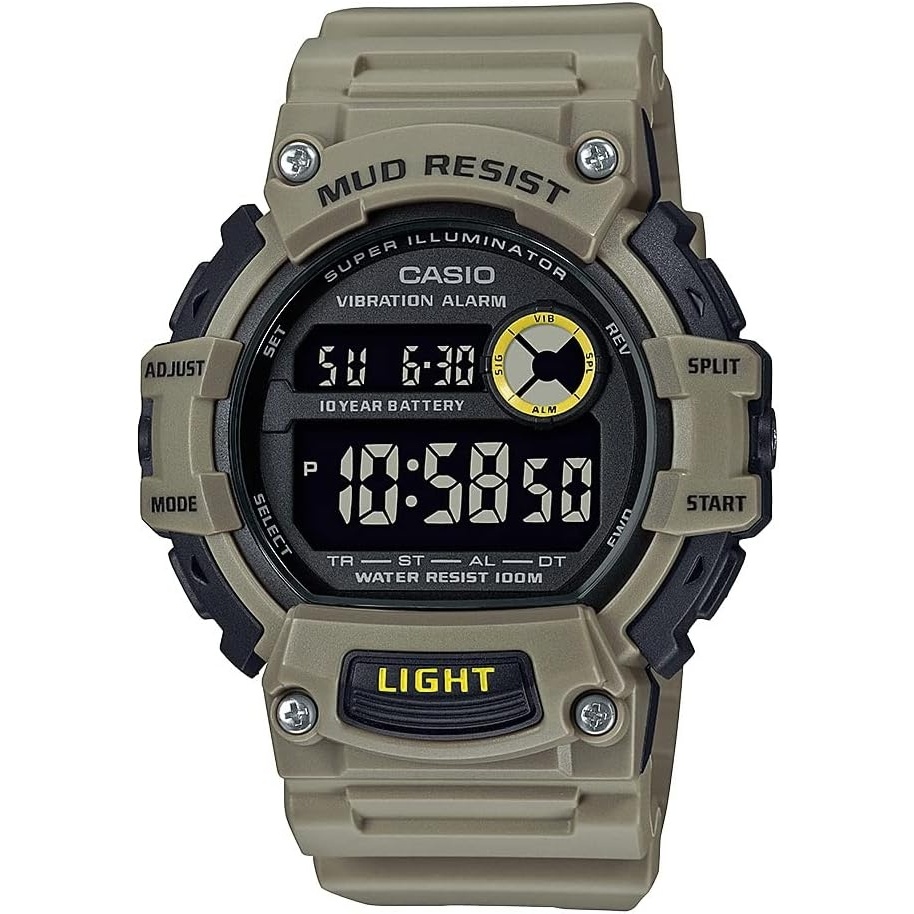 image:imageCasio TRT110H Series Digital Watch 100M WR 1100 SEC Stop Watch LED Light Mud Resistant Low Temp Resistant Auto Calendar Dual Time VibrationDaily Alarm 10 Year BatteryKhaki